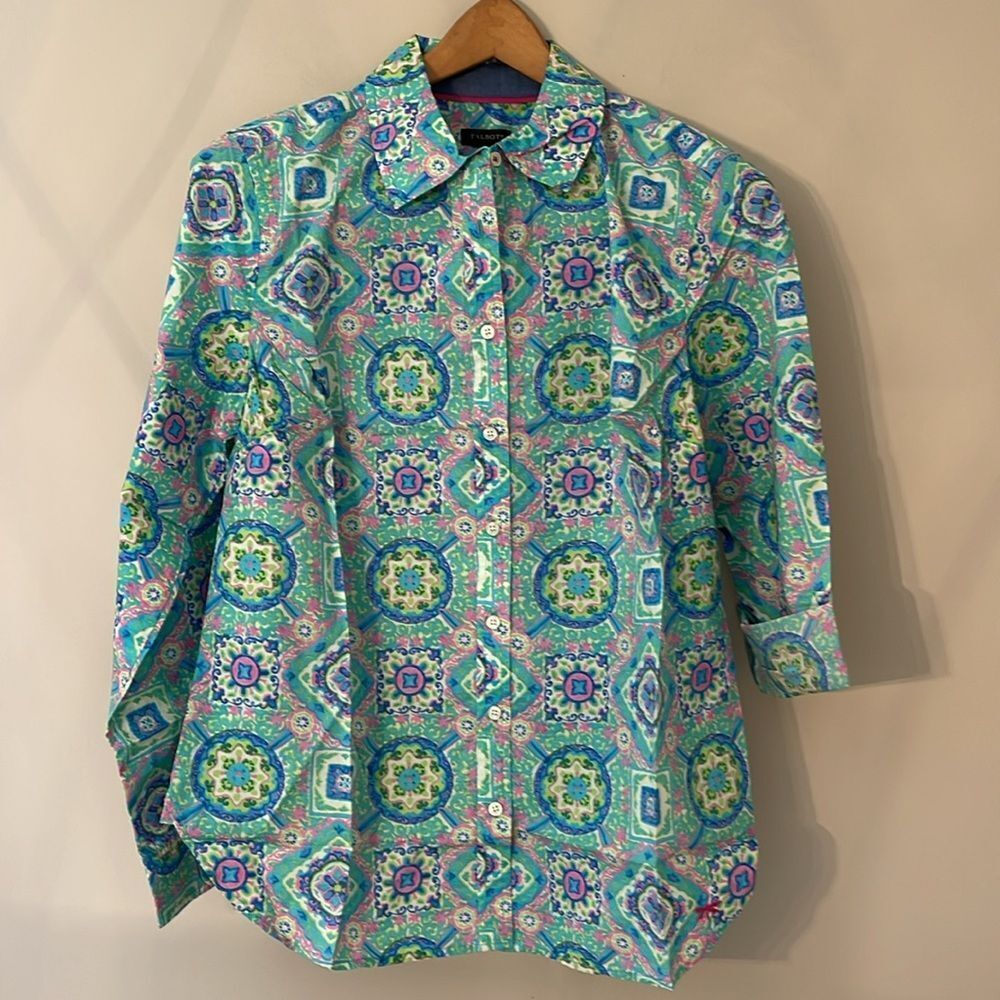 NWT Talbots Mosaic Button Down Shirt, Pastel Print Shirt Medium